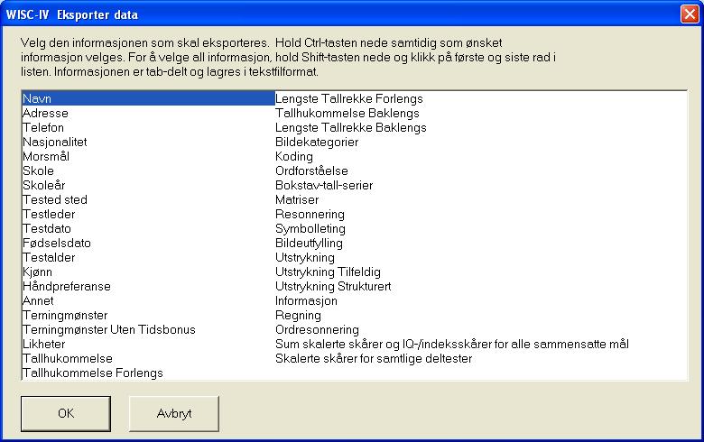 Eksporter data I programmet finnes det en funksjon for å eksportere data til en tekstfil, som senere kan