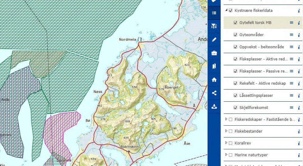 Figur 13. Oversikt over de kystnære fiskeridata utenfor vestkysten av Andøya. Teknisk infrastruktur Utover veiforbindelse er det ingen teknisk infrastruktur i planområdet.