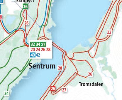 Statens vegvesens vurdering av kryss viser tilfredsstillende forhold i krysset nord for brua over Tromsdalselva (kilde: Statens vegvesen) o Kollektivdekning Dagens busstilbud ligger mest i Evjenvegen