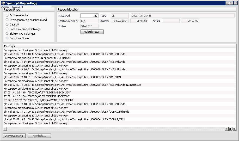 2.1.1.1. Rapportlog For hver gang det sendes eller mottas filer blir rapportloggen oppdatert. Rapportloggen når du fra Systminformasjon\Elektroniske meldinger.