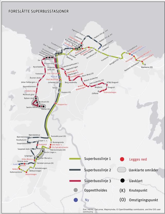 Vedlegg I Bildet over foreslåtte Metrobuss traseer og