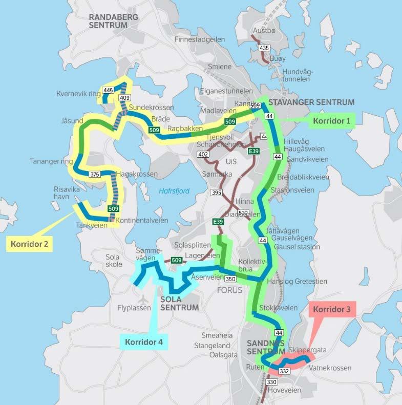 Bussveien Prosjektomtale Bussveien er prosjektnavnet på et sammenhengende høykvalitets bussystem på Nord-Jæren. Prosjektet består av 22 reguleringsplaner, og er delt i fire korridorer/akser.