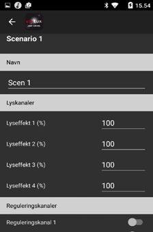 Scenario-innstillingssiden åpnes og viser for eksempel disse innstillingene: ¾ ¾ Trykk på inntastingsfeltene du vil endre verdiene på. Still inn ønsket verdi, og bekreft inntastingen.