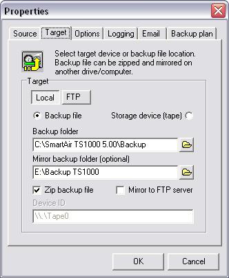 Det kan også velges en ytterligere mappe som det skal tas backup til.