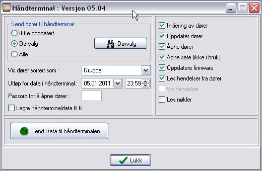 Brukermanual TS 1000 5.0X 20 Håndterminal 20.1 Overføring av data fra PC til håndterminal Velg i hovedmenyen. Systemets håndterminal benyttes for å overføre data mellom PC og kortlåser og kortlesere.