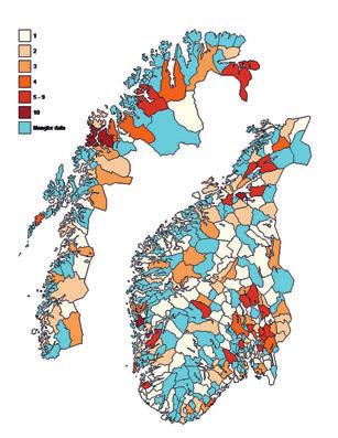 2014 2015 Meld. St. 31 45 1 2 3 4 5-9 10 Mangler data Figur 3.18 IPT-bedrifter fordelt på kommunar Kjelde: NILF 2015 Kommunane er den største kjøparen av IPTtenester.