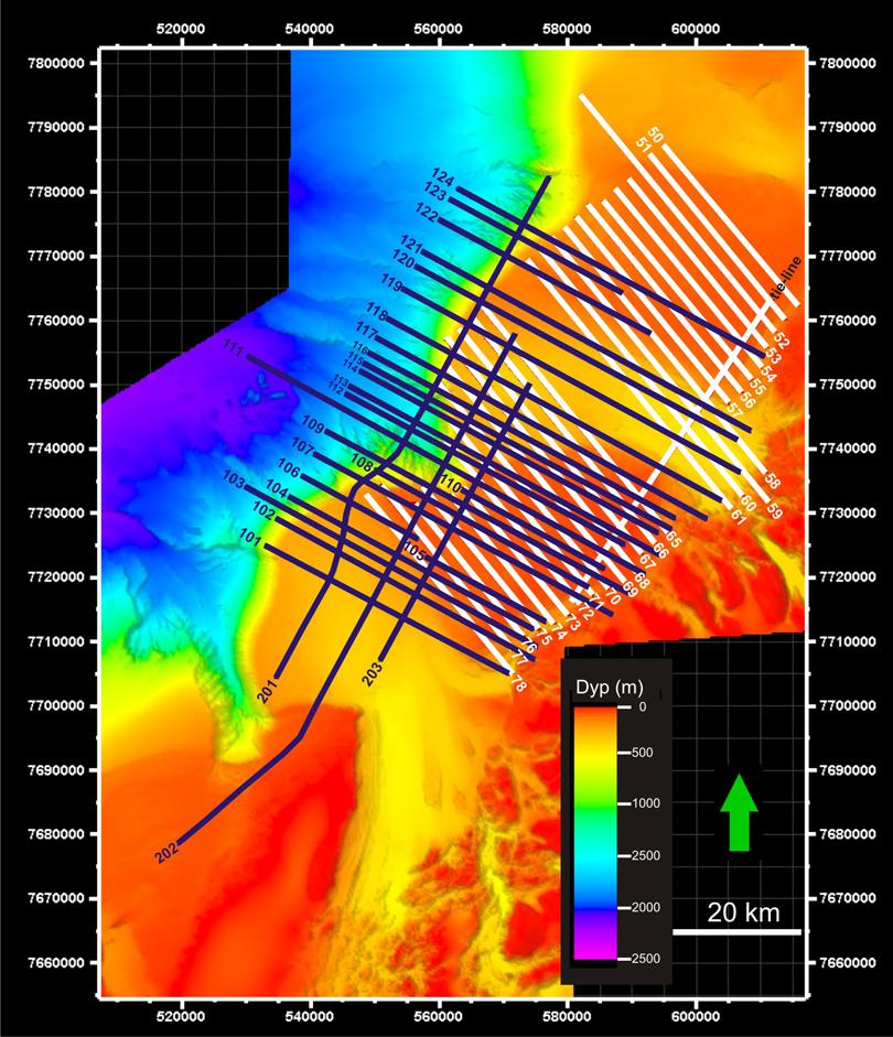 Materiale og metoder Kapittel 3 3 MATERIALE OG METODER 3.1 DATAGRUNNLAG I denne oppgaven er det benyttet batymetriske og seismiske data (Figur 3-1).