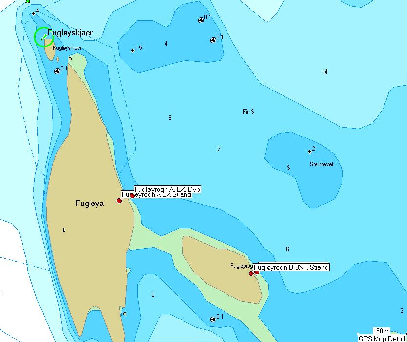 Figur 14. Prøvetakingspunkter i Fugløyrognområdet. NB: Posisjonenene er tatt ut fra GPS avlesning.