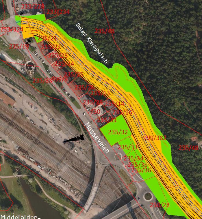 3.2 GRUNNERVERV ALTERNATIV B Alternativ B utvider tverrsnittet i Kongsveien fra ca. 15 m til ca. 25 m ved å gå inn i Ekebergskråningen samt bygge støttemur på nedsiden av veien.