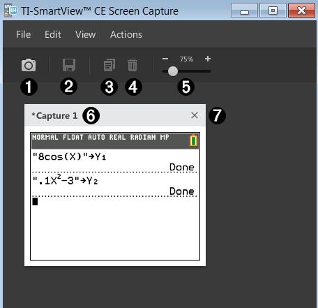 Bruke skjermdump Du kan ta skjermdump av det aktive grafkalkulatorskjermbildet med TI-SmartView