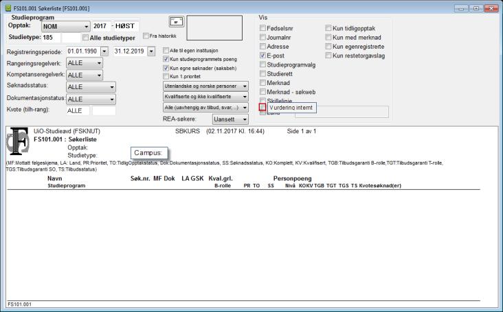 Navnet på feltet i FS endres til Vurdering internt