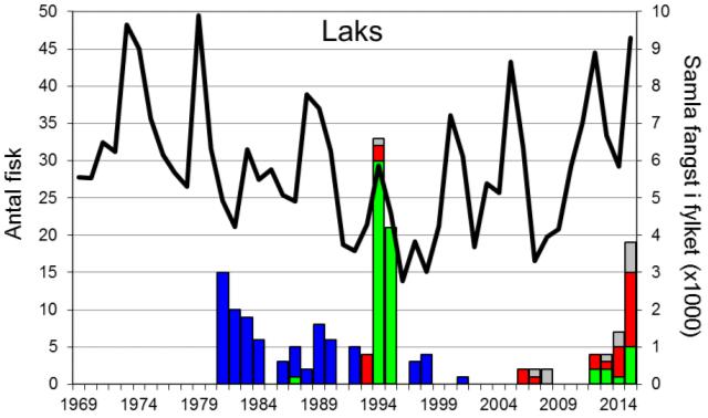 Skjel 2015 FANGST OG SKJELPRØVAR I JOSTEDØLA Fangststatistikk I perioden 1969-2015 var gjennomsnittleg årsfangst 153 sjøaurar (snittvekt 1,7 kg) og 5 laks (snittvekt 5,5 kg).