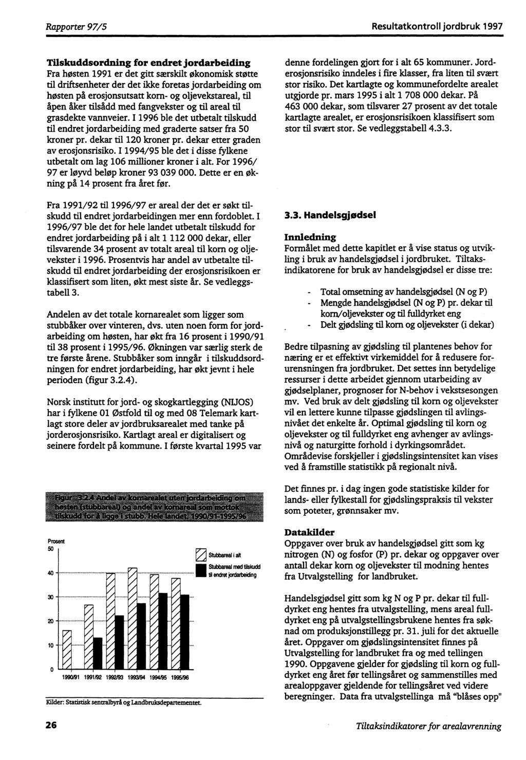 Rapporter 97/5 Resultatkontroll jordbruk 1997 Tilskuddsordning for endret jordarbeiding Fra høsten 1991 er det gitt særskilt økonomisk støtte til driftsenheter der det ikke foretas jordarbeiding om