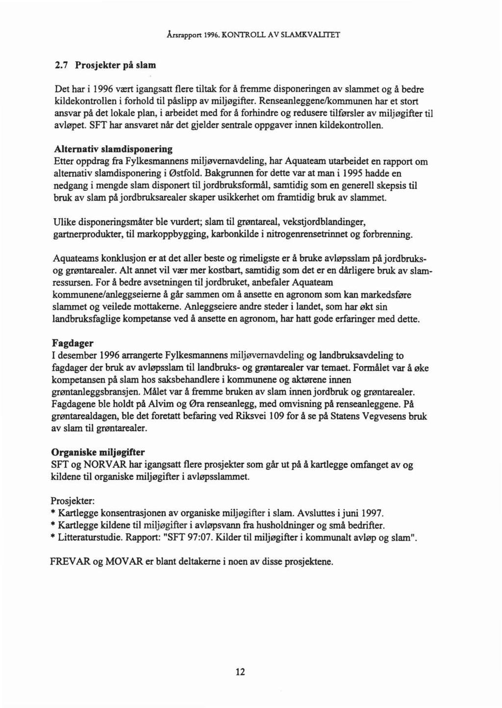 Årsrappon 1996. KONTROLL A V SLAMK.V AllTET 2.