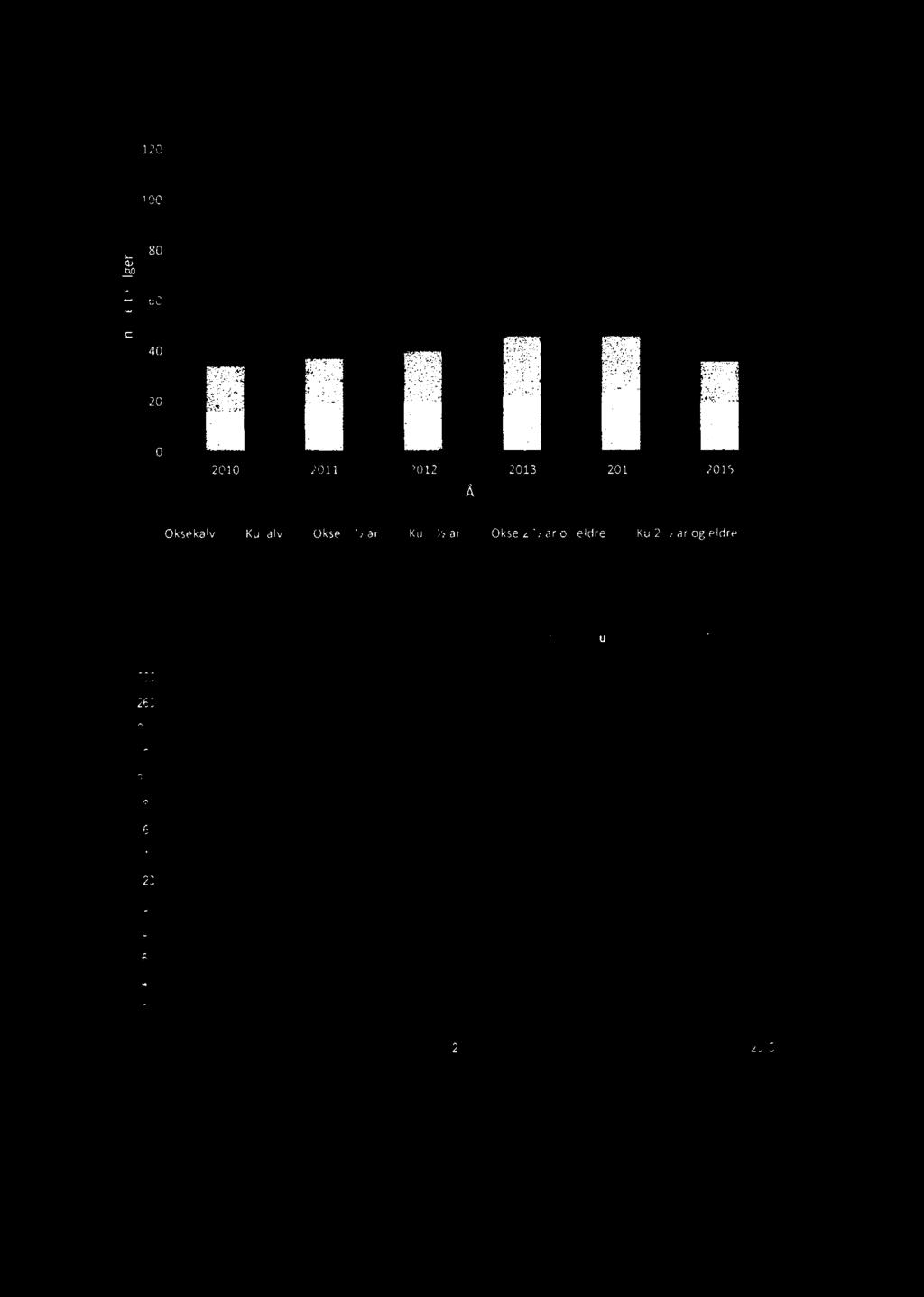 Felt elg etter alder og kjønn Auul 120 100 80 60 40 20 0 2010 2011 2012 2013 2014 2015 År lüksekalv lkuka1v Okse 1 /zar lku 1Vzér lokse2 /zérog eldre Ku2