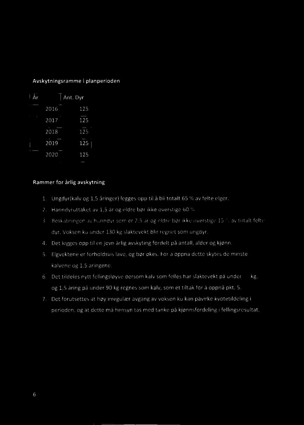 3. Avskytning 3. 1. Avskytningsplan 1\f«'.. Avskytningsramme i planperioden År Ant.