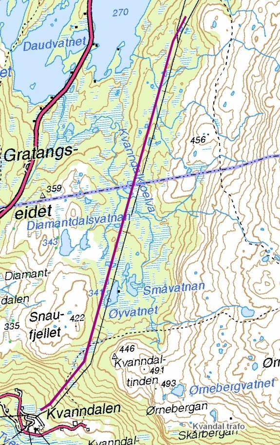 trasé liggende øst for eksisterende ledning.