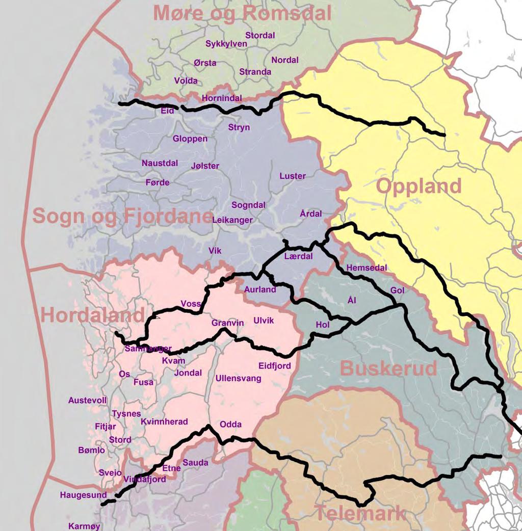 Fakta 2a Geografi, årstid og type transport avgjer vegvala Bergensregionen: Rv52 for tunge køyretøy, persontrafikken fordelar seg mellom Rv52, E16, Rv7 og Rv50 RV15 Rv52/E16