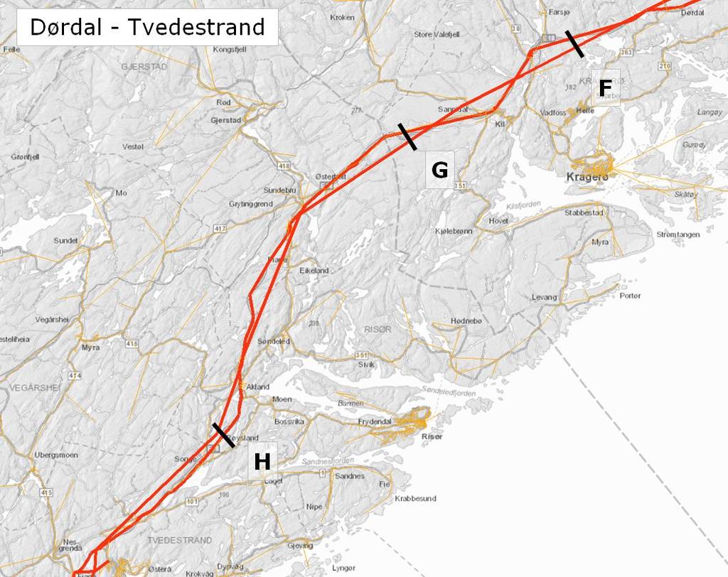 NETTO RINGVIRKNINGER - TRE VEISTREKNINGER 29 4.3 Dørdal-Tvedestrand Veistrekningen på E18 går mellom Dørdal i Telemark til Tvedestrand i Aust- Agder.