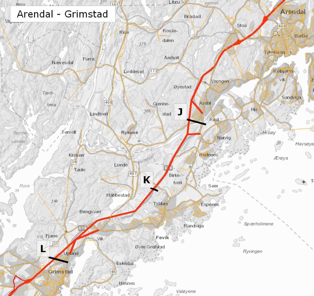 34 NETTO RINGVIRIKNINGER - TRE VEISTREKNINGER hele strekningen på 3 minutter. Strekningen i vist i kartet i Figur 4-9. Resultater fra trafikkanalysen er vist i Tabell 4-9.