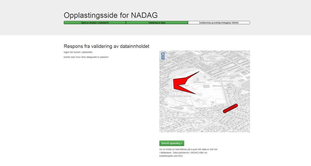 Resultat fra valideringen av opplastet data: Feil i datainnholdet