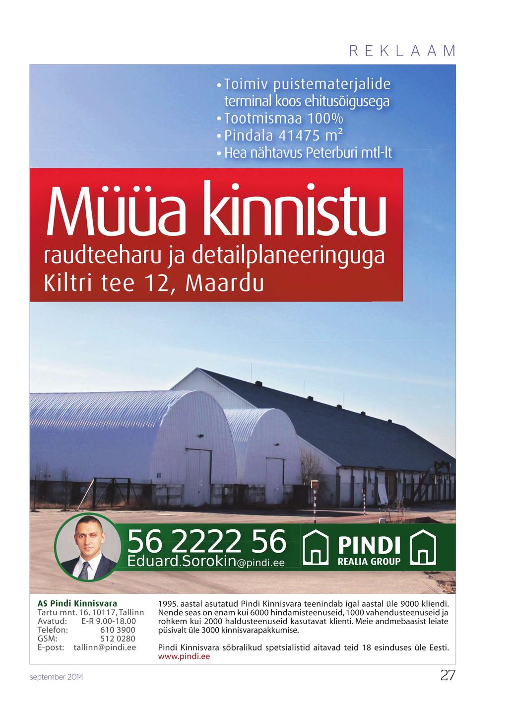 Toimiv puistematerjalide terminal koos ehitusõigusega Tootmismaa 100% Pindala 41475 m 2 Hea nähtavus Peterburi mtl-lt Müüa kinnistu raudteeharu ja detailplaneeringuga Kiltri tee 12, Maardu REKLAAM P?