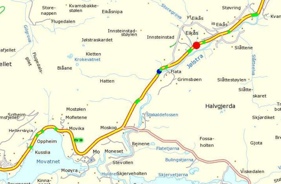 Utbetring av krysset gir arealinngrep, men betre sikttilhøve. Figur 12. Trafikkulykker registrert i NVDB i perioden 2000-2007.