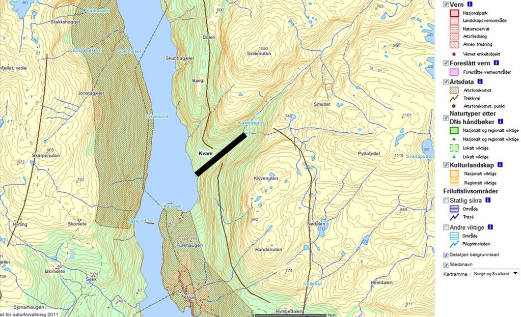 VERDIVURDERING KUNNSKAPSSTATUS FOR BIOLOGISK MANGFOLD OG NATURVERN Holtan (2009) har kartlagt biologisk mangfold i Kvam herad. Det er ikke avgrenset noen lokaliteter i Kastdalen eller nære områder.