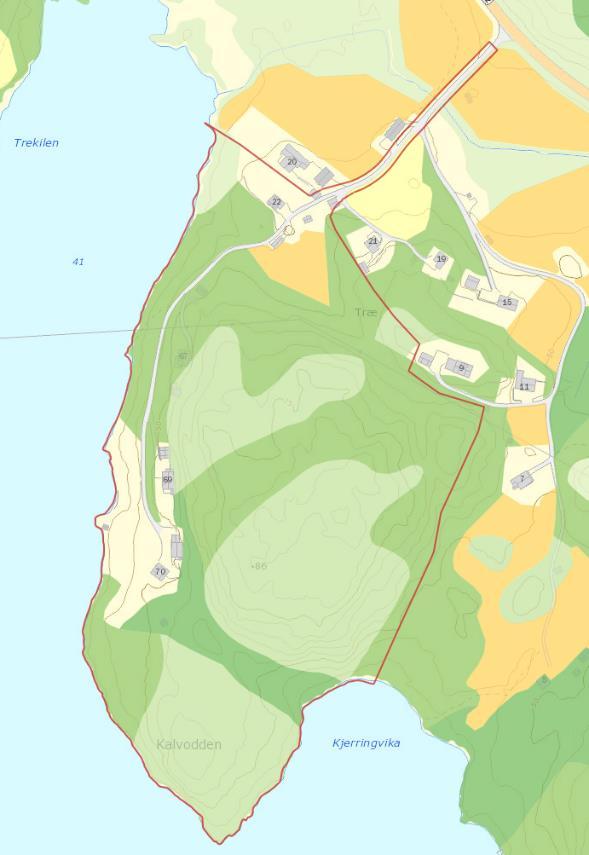 Trevanntoppen boligfelt 13 4.4 Naturressurser 4.4.1 Situasjonsbeskrivelse og verdi Planen berører jordbruksareal som i dag ikke er i bruk.