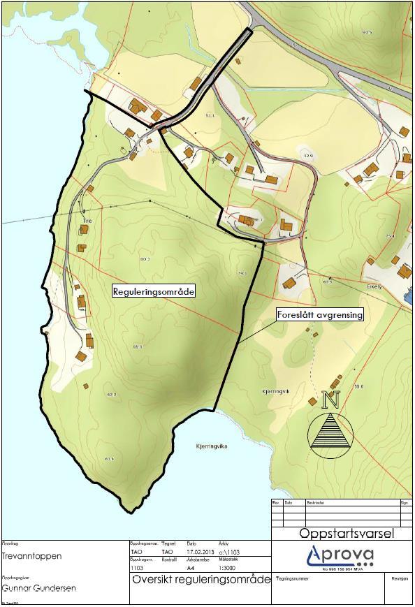 Trevanntoppen boligfelt 2 2 PLANOMRÅDET Figuren under viser foreslått avgrensing for reguleringen ved oppstart av reguleringsarbeidet. Trevannet Figur 1 Foreslått avgrensing ved oppstart.