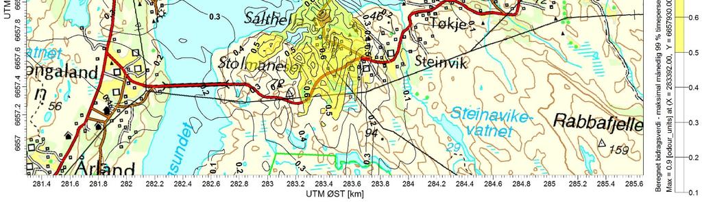 Sammenlignet med måling i februar 2016 er luktmengde gjennom både liten og