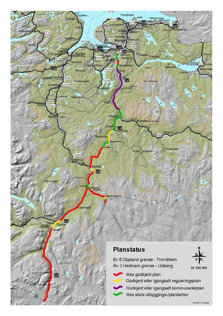 KORRIDOR/ STREKNING E6 mellom Oppland grense og Trondheim grense, en strekning på 145 km Rv.