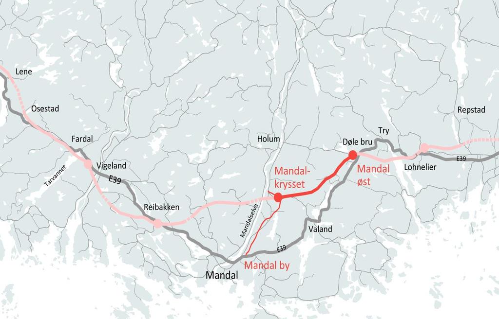 Mandal Øst Mandal By Totalt 12 km KDP - IKKE REGULERT 4-felts Motorvei 7 km 2-felts