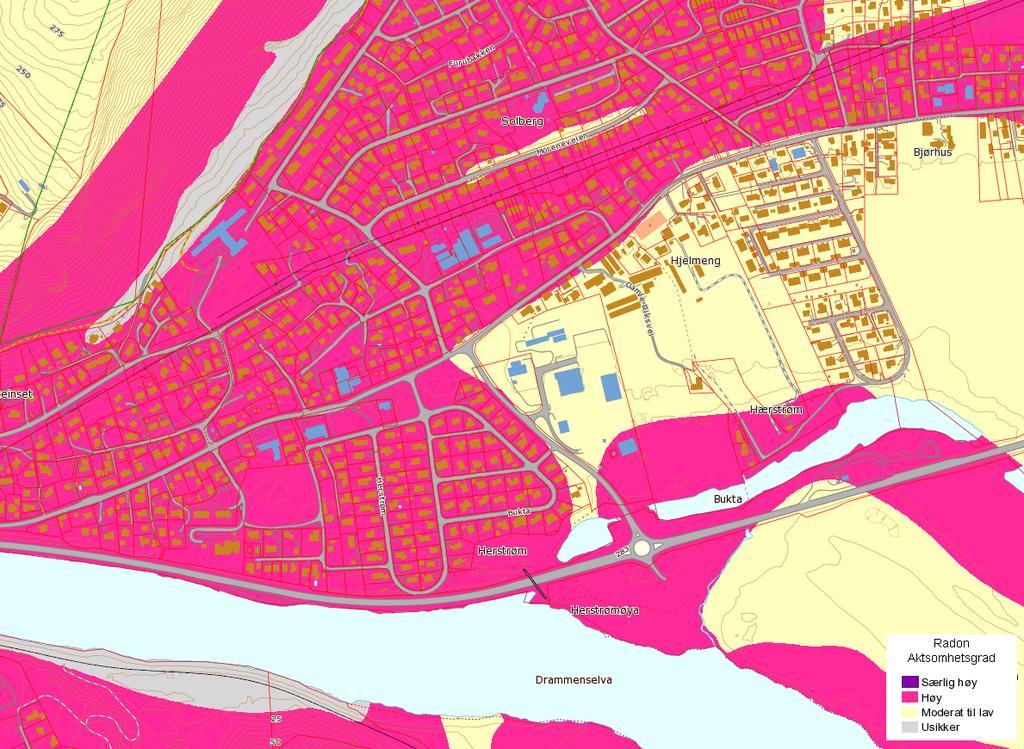 NOTAT Figur 7 Aktsomhetskart for Radon, kilde NGU 3.3. Sårbare naturområder og kulturmiljøer Hendelse 12 Sårbar flora Det er registrert én naturtypelokalitet innenfor planområdet (Hærstrøm).