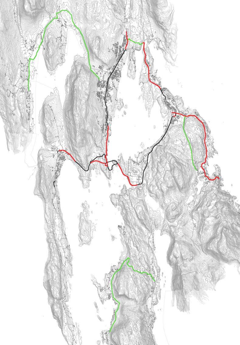 40 Engsetdale Fylling Skodje Valle Stette Glomset Digernes Utvika Brusdalen Svarte linjer er eksisterande trasear, raude linjer er