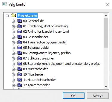 Vinduet viser kontoplan for den aktuelle filen. Velg den konto du vil importere. Hvis importen krever en endring i kontoplan oppsett (antall nivåer og/eller antall tegn) får du denne meldingen.