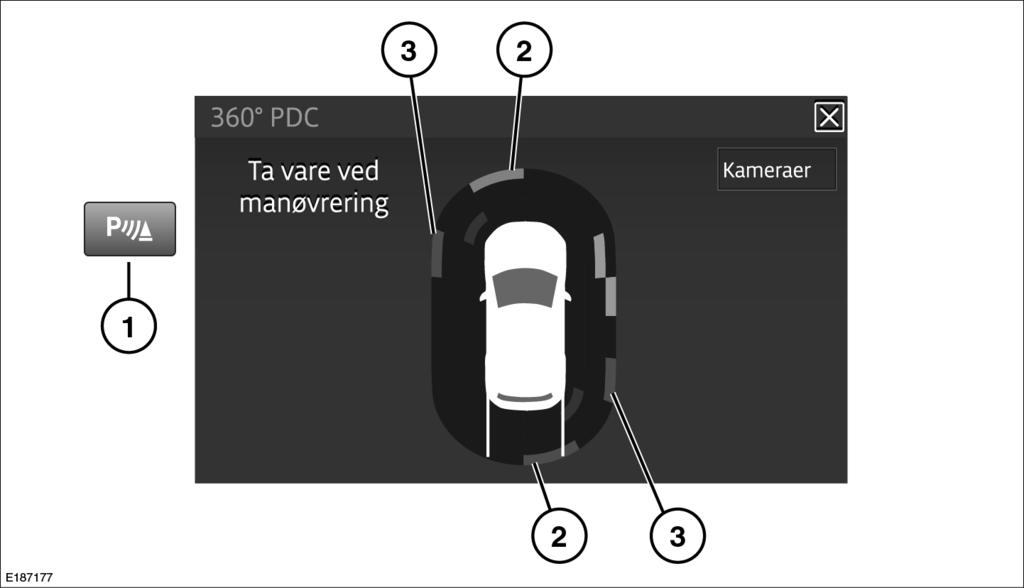 L Parkeringsfunksjoner BRUKE PARKERINGSASSISTANSE Sensorene for parkeringshjelp og 360-graders parkeringsassistanse vil ikke oppdage objekter i bevegelse, som f.eks. barn og dyr, før de er farlig nær.