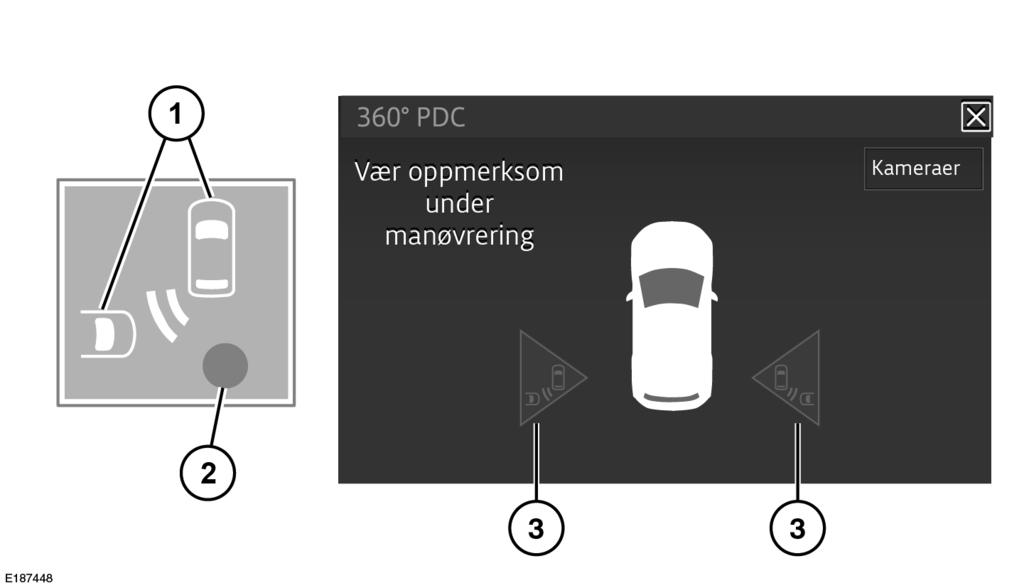 Parkeringsfunksjoner Merk: RTD deaktiveres automatisk når parkeringshjelp er aktiv og en tilhenger er koblet til. RTD gir ekstra funksjonalitet til ryggekameraet.