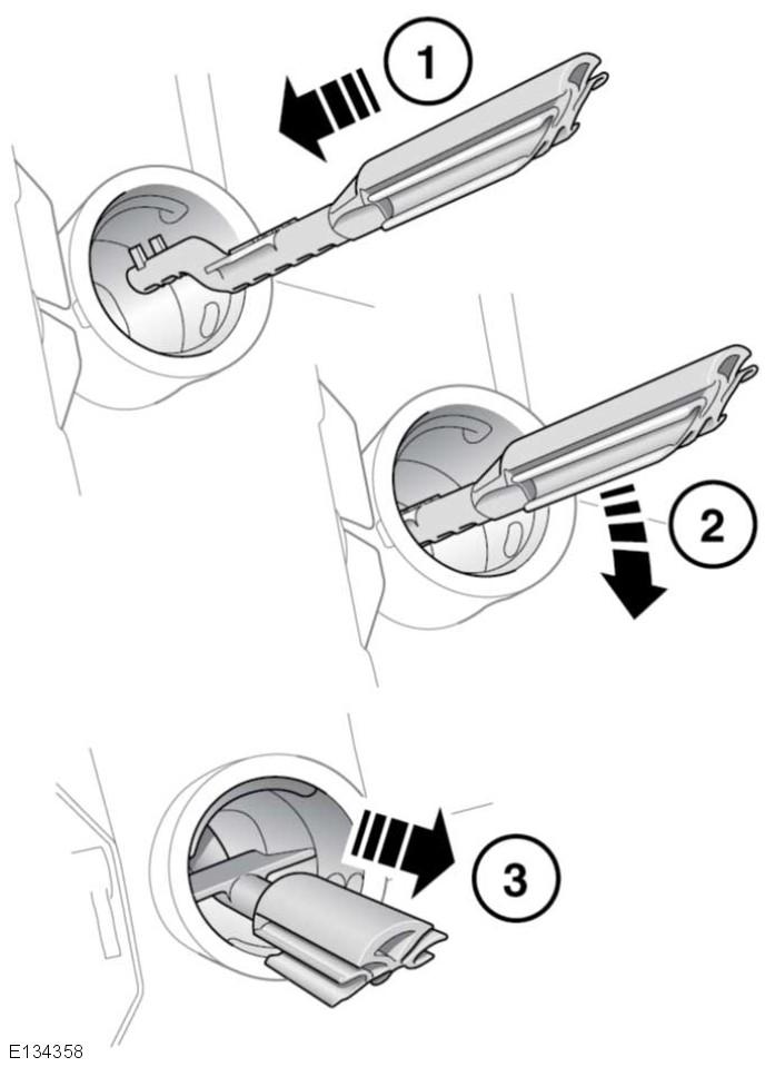 Drivstoff- og påfyllingssystemet Bruk følgende instruksjoner for tilbakestillingsverktøyet: 1. Sett tilbakestillingsverktøyet med tennene øverst så langt inn i påfyllingsstussen som mulig. 2.