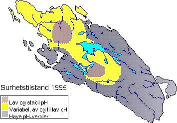Største delen av kommunen, og spesielt de lavereliggende deler, er imidlertid lite påvirket av sure tilførsler.