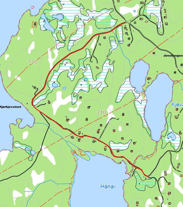 Navneforslag Blefjell 1-39 1. Vegen går langs Kjørkje/Kyrkjevatnet fra x Juvelivegen.