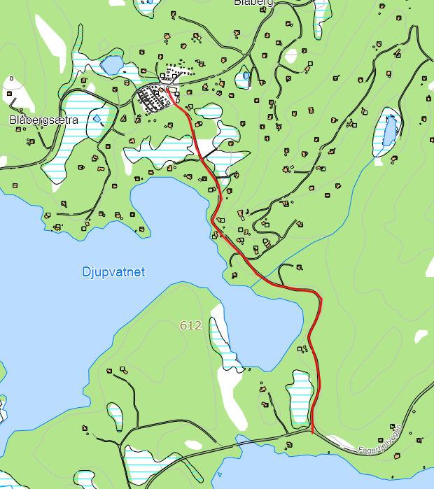 21: Vegen går fra Fagerfjellvegen til Blåberg fjellstue.