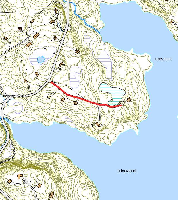 24: Vegen går fra Fagerfjellvegen ut mot Holmevatnet.