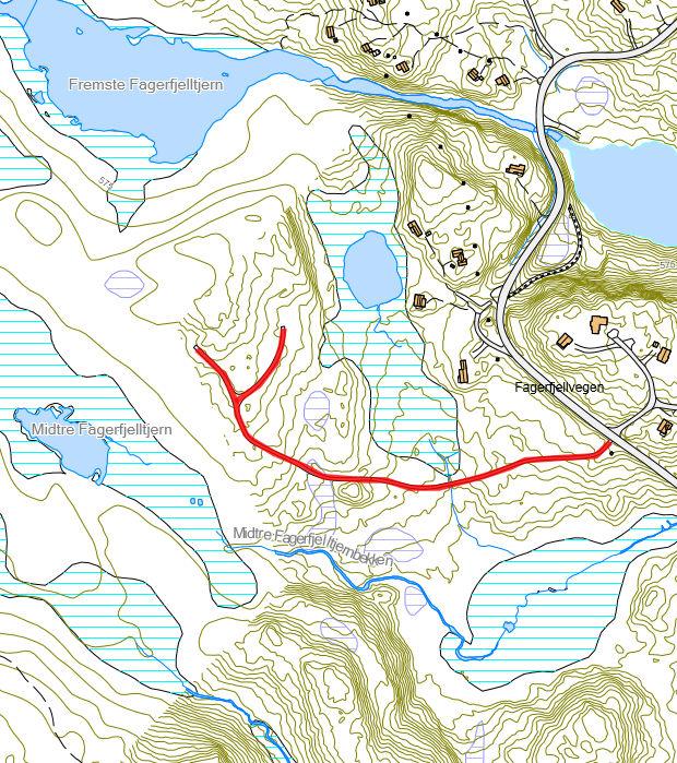 34: Adkomstveg for hytter fra Fagerfjellvegen.