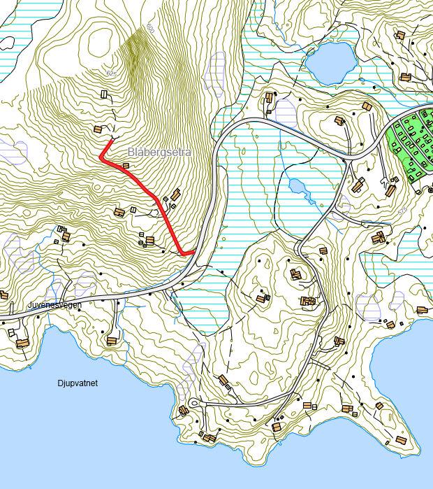 35: Vegen går fra Juvenesvegen mot Blåbergsetra.