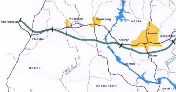 Figur 1-1 - Kartutsnitt av "Østfoldpakka" På bakgrunn av behov for masse i en tidligere parsell av E18, Momarken-Sekkelsten, og mulighet for forsering av parsell Krosby-Knapstad, er kontrakt for