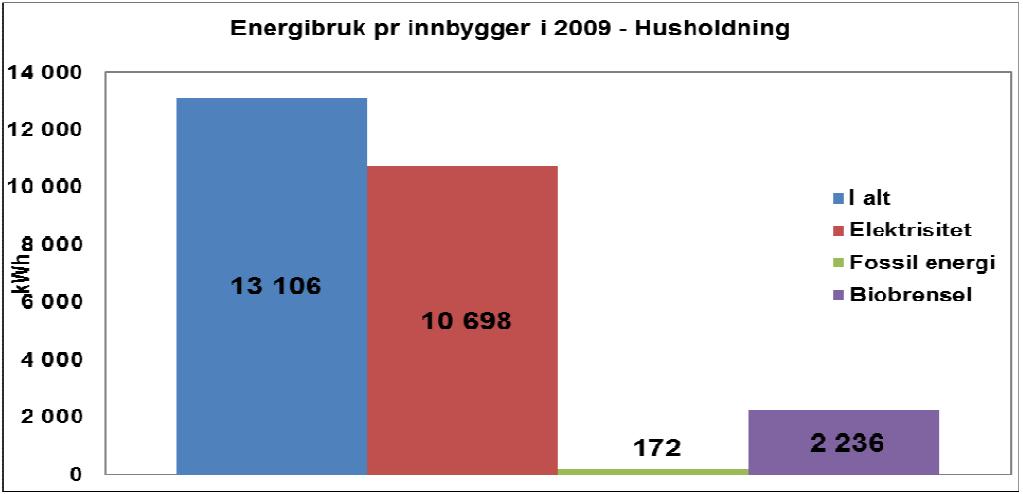 Lokal energiutredning Tana kommune 2013 10 Grafen viser at 82 % av energibruken til husholdningen er elektrisitet.