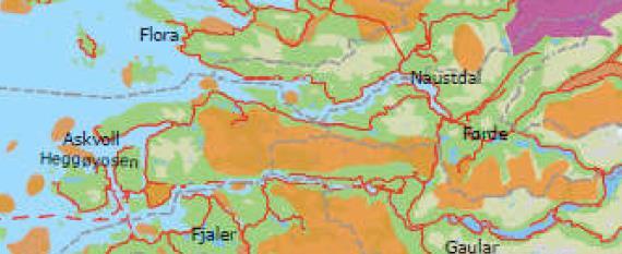 Figur 17. Utsnitt fra kart i Regional plan med tema knytt til vasskraftutbygging (Sogn og Fjordane fylkeskommune).