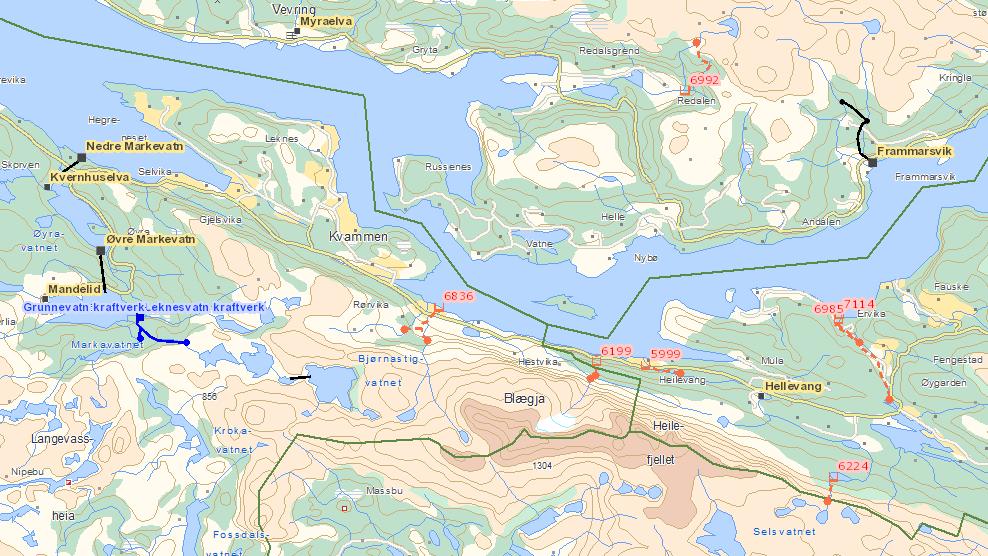 KRAFTLINJER Kraftverket planlegges tilkoblet et eksisterende linjenett som allerede finnes rett sør for Rørvik. Framføring til det eksisterende linjenettet er tenkt gjennomført med en 22 kv luftlinje.