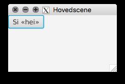 Si «hei» setonaction(eventhandler<actionevent>) Dette objektet synes på skjermen (som en knapp) EventHandler<ActionEvent> Button EventHandler<ActionEvent> knapp knappelytter Button knapp = new